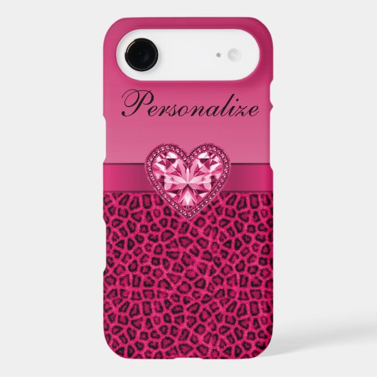 Hot Pink Leopard Print & Bling Heart Case-Mate iPhone Case (Back)