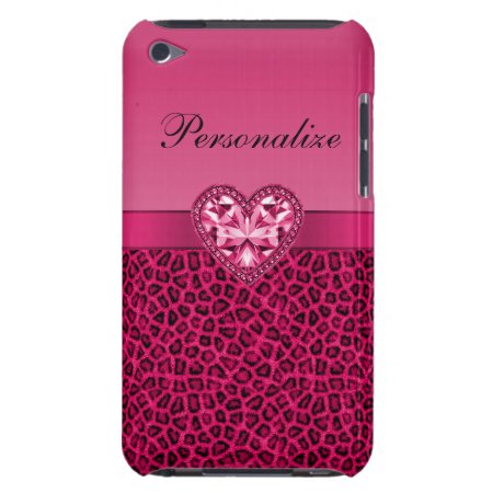 Hot Pink Leopard Print & Bling Heart Ipod Case-mate Case