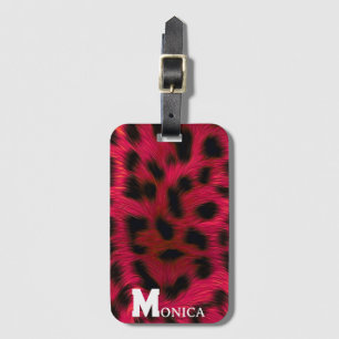 Hot Pink Leopard Print Faux  Luggage Tag