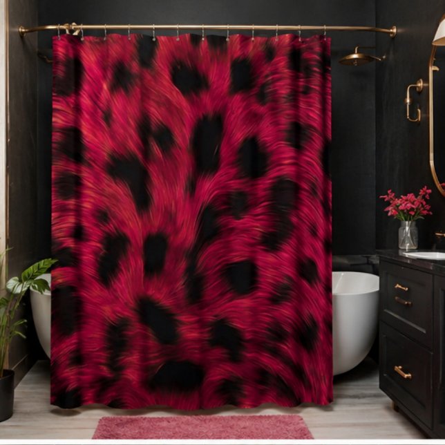 Hot Pink Leopard Print Faux  Shower Curtain (Creator Uploaded)