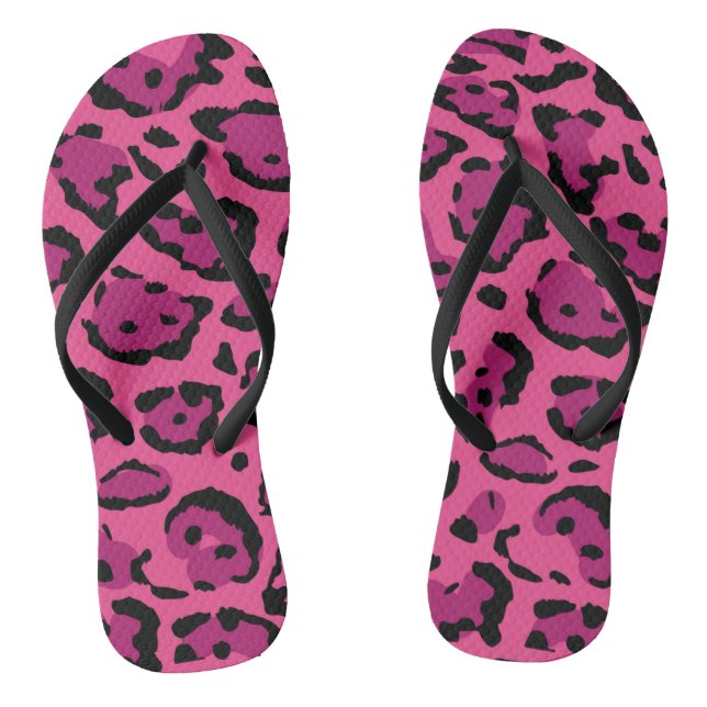 Hot Pink Leopard Print  Flip Flops (Footbed)