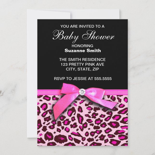 Hot Pink Leopard Print Girl Baby Shower invitation (Front)
