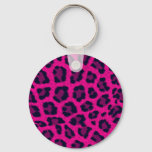 Hot Pink Leopard Print  Keychain at Zazzle