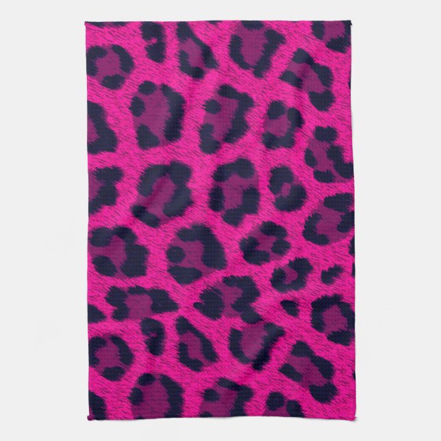 Hot Pink Leopard Print Kitchen Towel (Vertical)
