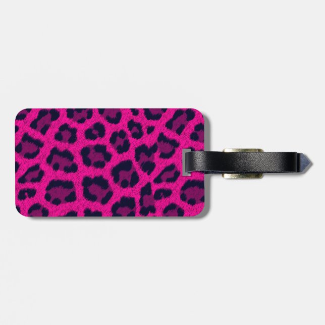 Hot Pink Leopard Print Luggage Tag (Back Horizontal)