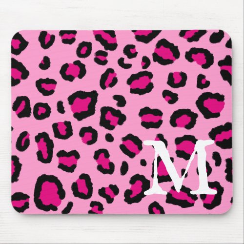 Hot Pink Leopard Print Monogram Mouse Pad