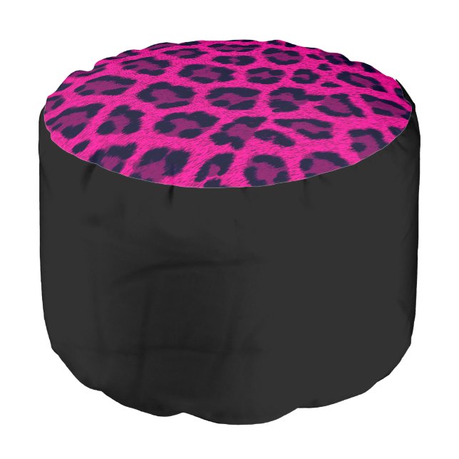 Hot Pink Leopard Print Ottoman (Angled Front)