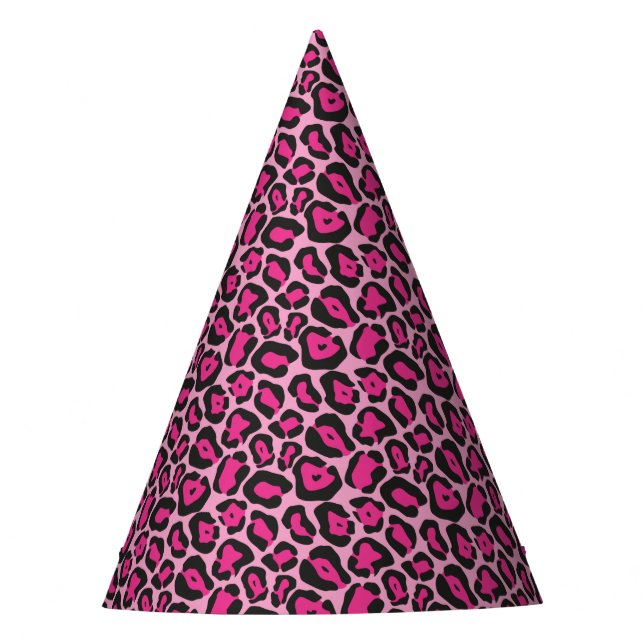 Hot Pink Leopard Print Party Hat (Front)