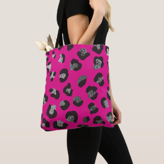 Hot Pink Leopard Print Pattern Silver Glitter Chee Tote Bag