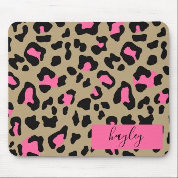 Hot Pink Leopard Print Personalized Mouse Pad by coffeecatdesigns at Zazzle