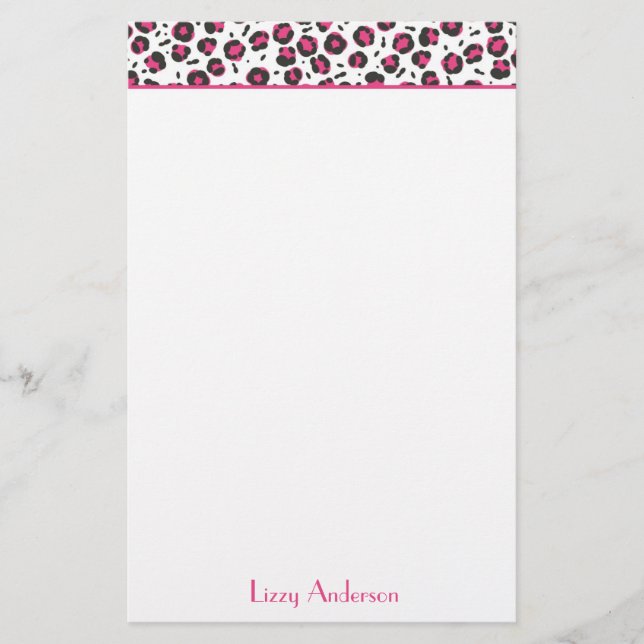 Hot Pink Leopard Print Personalized Stationery (Front)