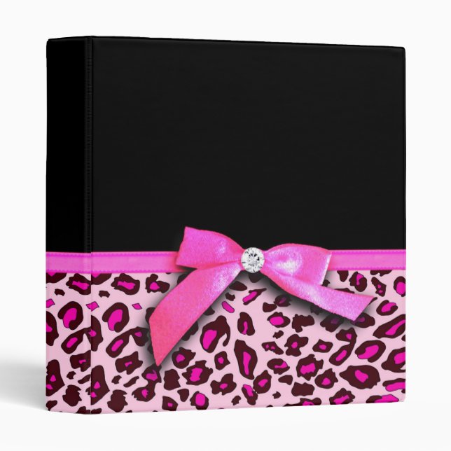 Hot pink leopard print ribbon bow graphic binder (Front/Spine)