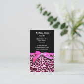 Hot pink leopard print ribbon bow graphic business card (Standing Front)