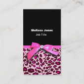Hot pink leopard print ribbon bow graphic business card (Back)