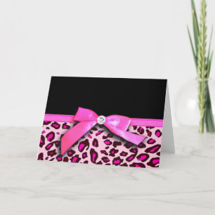 Hot pink leopard print ribbon bow graphic card