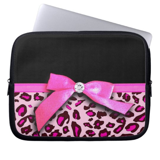 Hot pink leopard print ribbon bow graphic computer sleeve