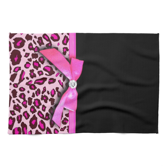 Hot pink leopard print ribbon bow graphic hand towels