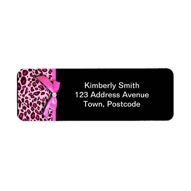 Hot pink leopard print ribbon bow graphic label (Front)