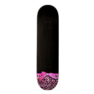 Hot pink leopard print ribbon bow graphic skateboard deck
