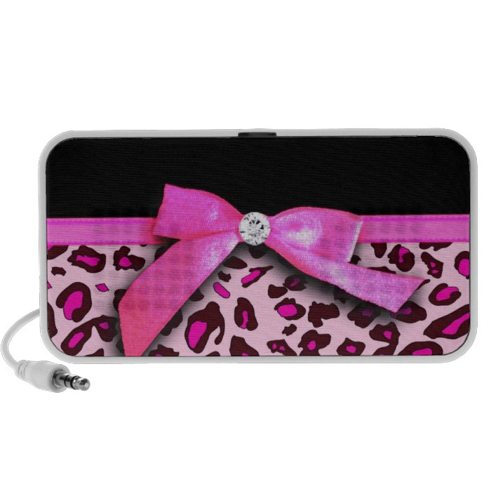 Hot pink leopard print ribbon bow graphic portable speaker