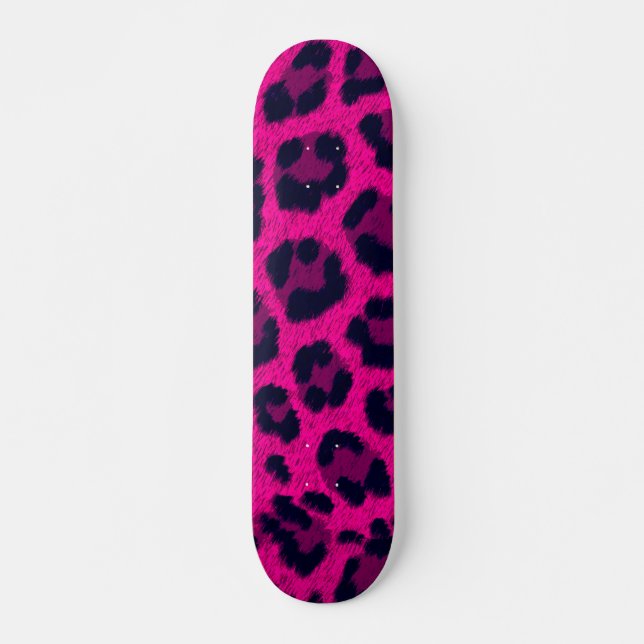 Hot Pink Leopard Print Skateboard Deck (Front)