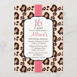 Hot Pink Leopard Print Sweet Sixteen Invitations