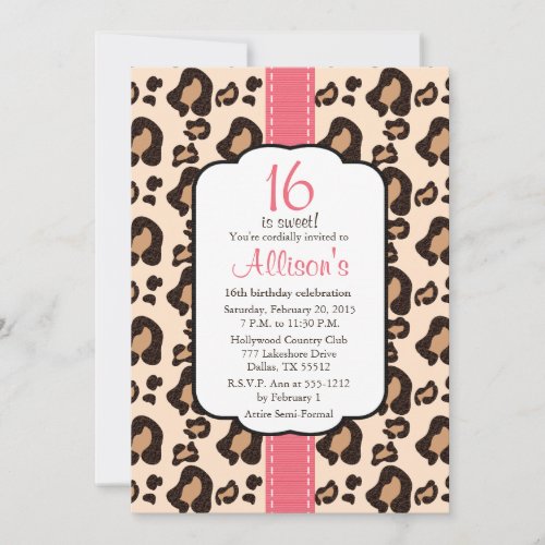 Hot Pink Leopard Print Sweet Sixteen Invitations