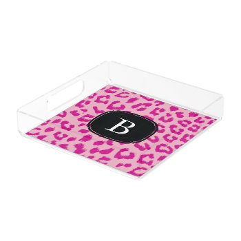 Hot Pink Leopard Print Tray With Monogram by HoundandPartridge at Zazzle