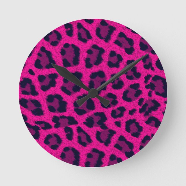 Hot Pink Leopard Print Wall Clock (Front)