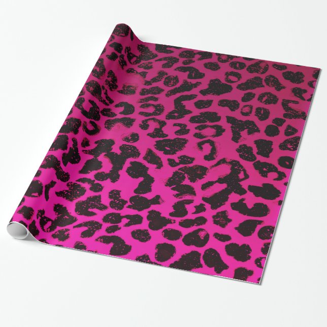 Hot Pink Leopard Print Wrapping Paper (Unrolled)