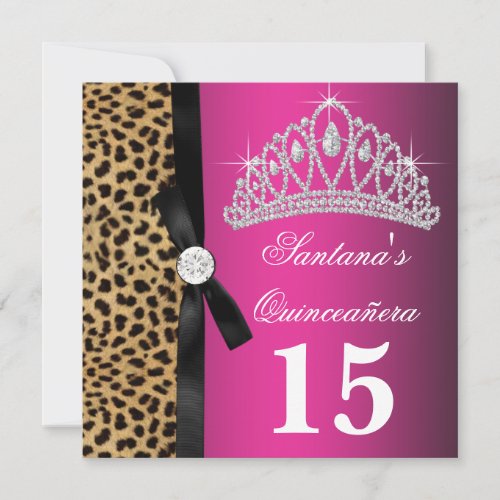 Hot Pink Leopard Quinceanera Invitation