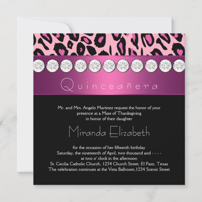 Hot Pink Leopard Quinceanera Invitation (Front)
