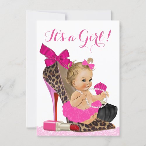 Hot Pink Leopard Shoe Baby Shower Invitation