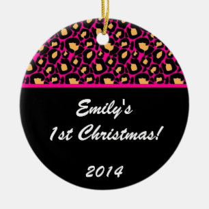 Hot Pink Leopard Spot Personalized Name Ornament