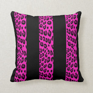 Hot Pink Leopard Stripes Throw Pillow