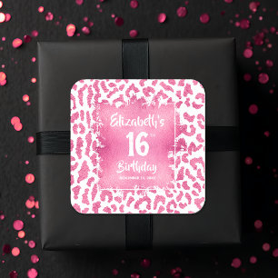 Hot Pink Leopard Sweet 16 Birthday Square Sticker