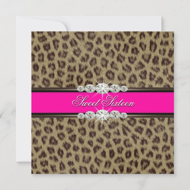 Hot Pink Leopard Sweet Sixteen Birthday Party Invitation (Front)