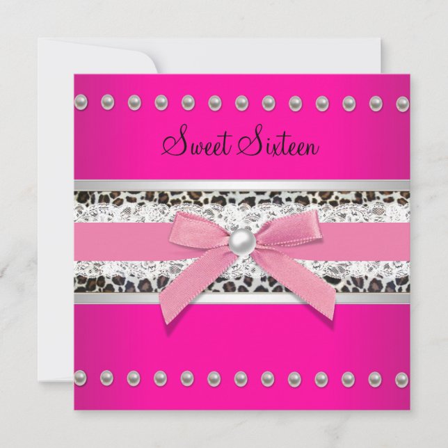 Hot Pink Leopard Sweet Sixteen Birthday Party Invitation (Front)