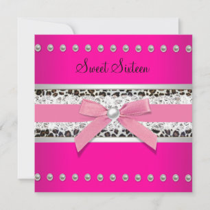 Hot Pink Leopard Sweet Sixteen Birthday Party Invitation