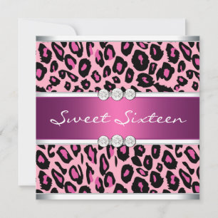 Hot Pink Leopard Sweet Sixteen Birthday Party Invitation