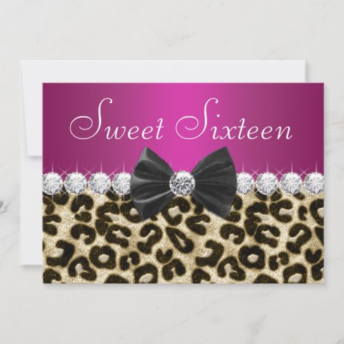 Hot Pink Leopard Sweet Sixteen Personalized Invites