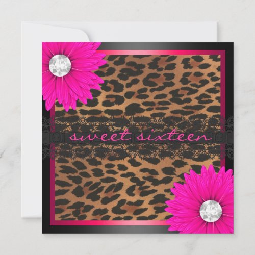 Hot Pink Leopard Sweet Sixteen Custom Invites