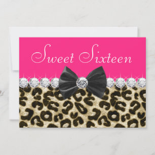 Hot Pink Leopard Sweet Sixteen Party Invitation