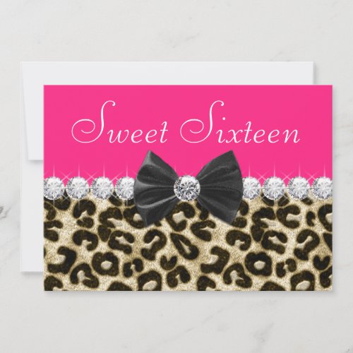 Hot Pink Leopard Sweet Sixteen Party Invitation