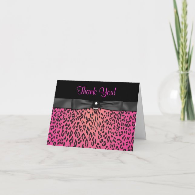 Hot Pink Leopard Thank You Cards (Front)