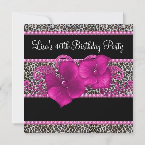 Hot Pink Leopard Womans 40th Birthday Party Announcement