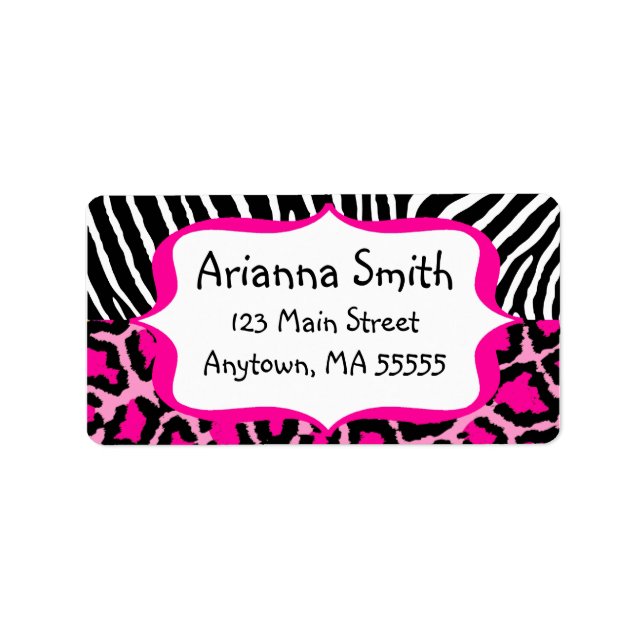 Hot Pink Leopard Zebra Print Address Labels (Front)