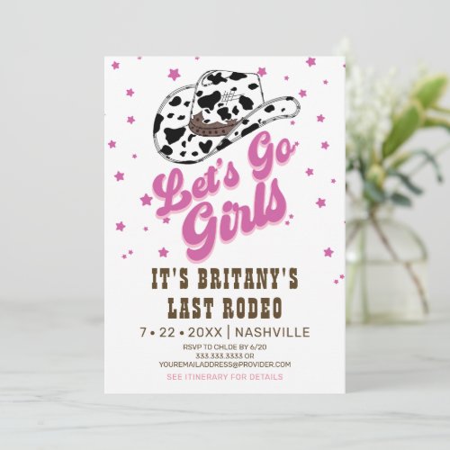 Hot Pink Lets Go Girls Bachelorette Party Invitation