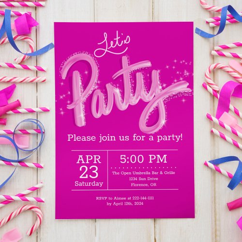 Hot Pink Lets Party Invitation