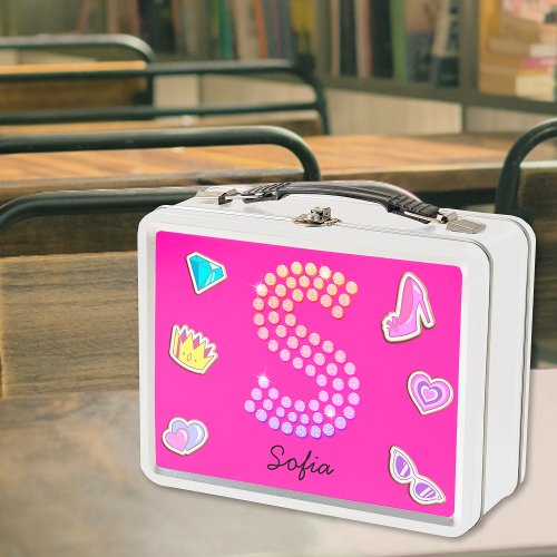 Hot Pink Letter S Monogram Girly Back To School Metal Lunch Box